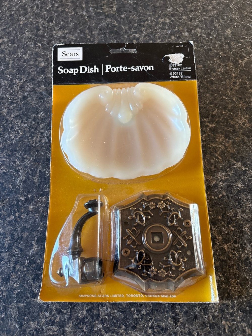 Sears White Shell-Style Soap Dish with Bronze Decorative Mount